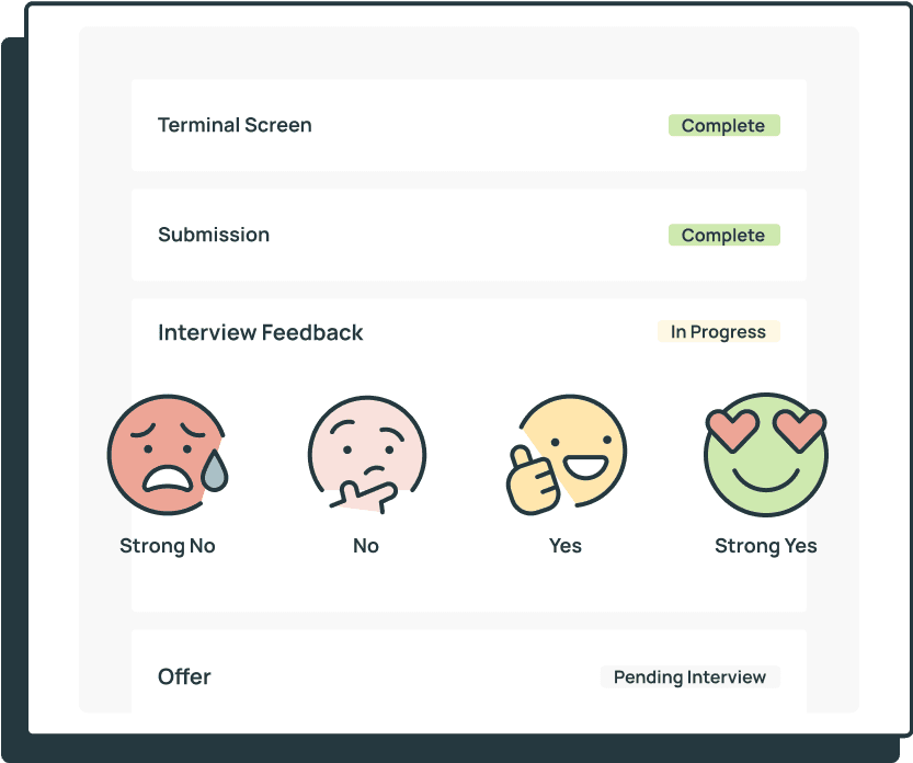Interactive candidate applicatin workflow UI in the Terminal Talent hub platform
